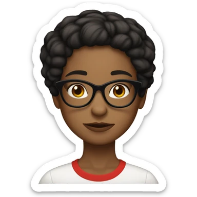 gir of 25 years using round glasses, medium short black wavy hair, brown eyes with eyelinr and red listick sticker