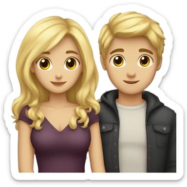 A blonde-haired girl and a dark-haired boy cuddling sticker
