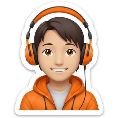 Yoh Asakura with signature orange headphones, smiling sticker