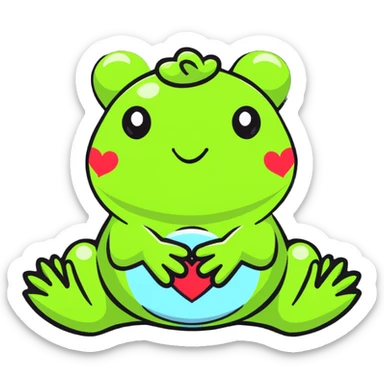 An adorable frog with hearts all around it  sticker