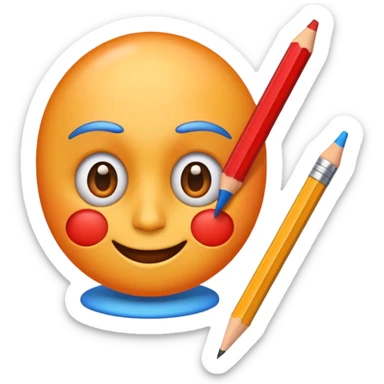 Create a colorful and fun emoji icon representing cartooning. Include elements like a pencil, sketchbook, and exaggerated facial expressions. Use bright, playful colors like orange, red, and blue, and make sure the design reflects a lighthearted, creative vibe. Ensure the background is transparent. sticker