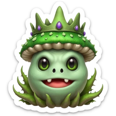 poisonous mushroom king monster portrait, head and shoulders only, giant toxic mushroom crown head, glowing green spore aura, animal-like eyes, thick fungal body texture, 3D cartoon, mobile game icon style, clean background, no text, no watermark

 sticker