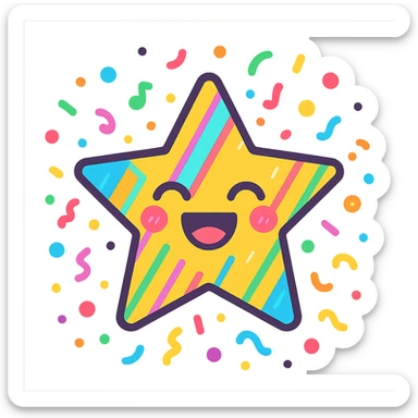 kpop fan star with neon stripes and confetti, fun and colorful sticker