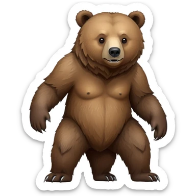Realistic grizzly bear on four legs with natural fur texture, minimalist design sticker
