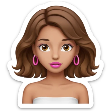 tan girl with long eyelashes wavy brown hair and white tube top sticker