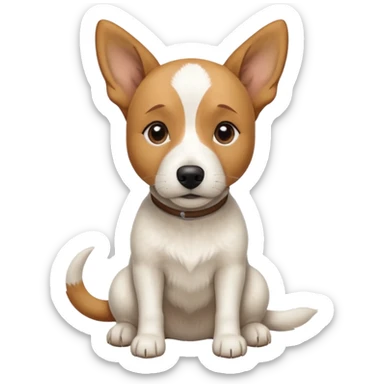 a full body facing front on of a buff white beagle cross jack russell terrier looking dog the size of a kelpie with light brown long ears resting on its face and a light brown patch above one eye and a large snout. the rest of the dog is completely white.  sticker