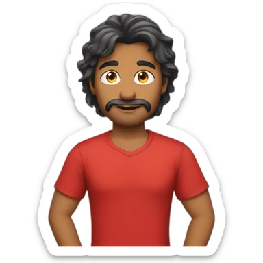 fair indian man in red t shirt red watch red phone sticker