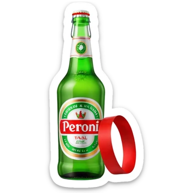 Glass bottle Peroni with red marketing tape sticker