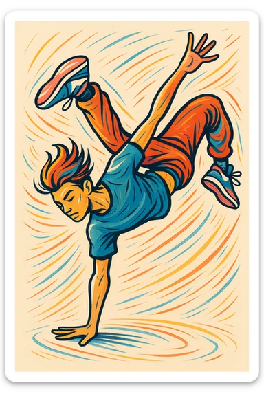 illustration of a person performing acrobatic moves, style 6 sticker