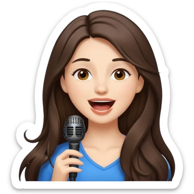 Gorgeous brunette girl with long hair having fun, singing laughing sticker