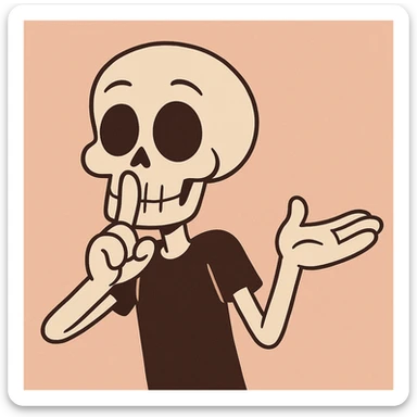 simple skull with finger to lips and one hand outstretched in calma celebration minimal style sticker