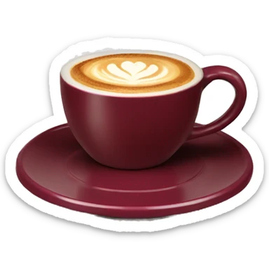 cappuccino in a burgundy mug with saucer sticker