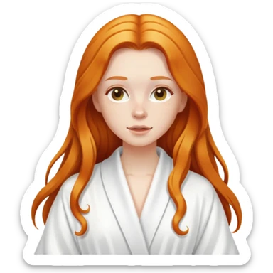 Ginger girl in white robe long wet hair relaxing skin care sticker