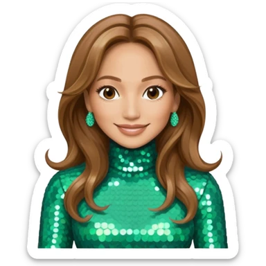 Jennifer Lopez with long  light brown hair, seafoam green sequin outfit sticker