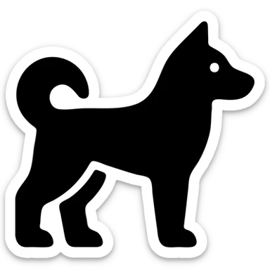 solid filled icon of a black husky dog, side profile sticker