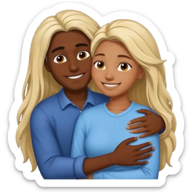 dark skin girlfriend hugs mixed boyfriend with long hair  sticker