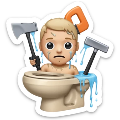 A persons head is sticking in a toilet and he’s holding guns and saws sticker