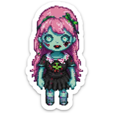 cute zombie girl pink bangs pixel art sticker