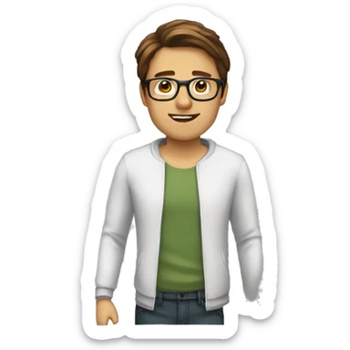 a man with brown hair and glasses getting dressed\ sticker