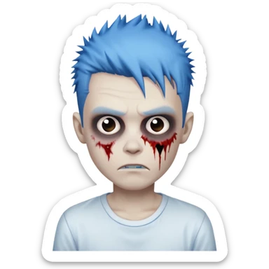 zombie boy with blue spiky emo hair, white shirt sticker
