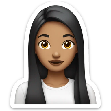 Woman with light tan skin and long black straight hair doing her skincare sticker