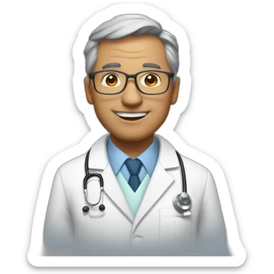 a 50 years old doctor in university of medicine with a little smile sticker