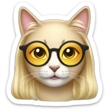 Long Blonde hair female cat with circular glasses sticker