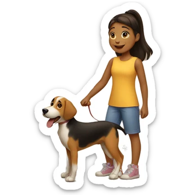 Girl playing with a dog sticker