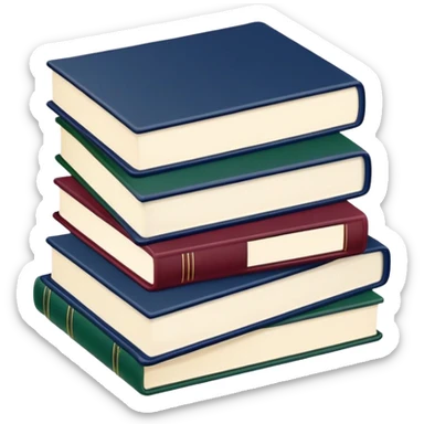 A flat-style illustration of three stacked hardcover textbooks, in muted academic colors like navy blue, maroon, and dark green. Symbolizing structured school education. Minimal cartoon style, white background, iOS emoji aesthetic. sticker