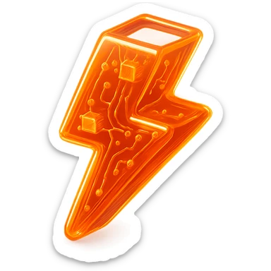 orange lightning bolt with neon glow glossy circuit style sticker
