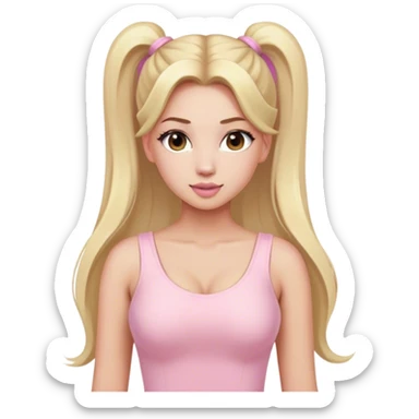 Beautiful woman with long blonde ponytails wearing light pink bodycon dress sticker