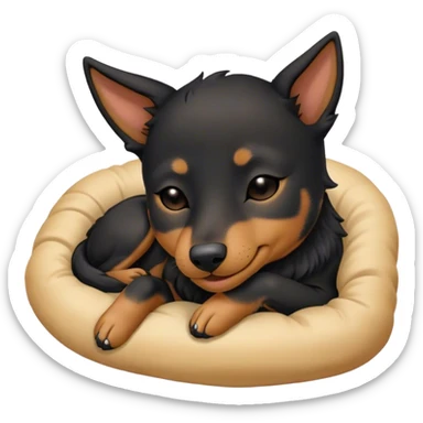Meme-Worthy Cute Sleeping Black and Tan Kelpie Portrait Emoji, Head resting peacefully with a contented smile, showcasing a delightfully agile build and a luxuriously soft black and tan Fur, eyes shut in a serene nap, Simplified yet hilariously adorable features, highly detailed, glowing with a soft, drowsy light, high shine, relaxed and utterly lovable, stylized with an air of playful laziness, bright and heartwarming, soft glowing outline, capturing the essence of a comically sleepy herder, so meme-worthy it feels like it could instantly become the next viral sensation of adorable slumber! sticker