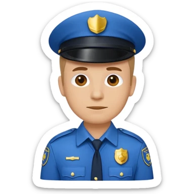 policeman emoji, blue uniform collar and badge visible, head and shoulders only, no cap/hat/headwear, flat emoji style, centered, bold outline, minimal detail, plain background sticker