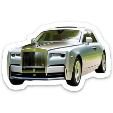 Rolls-Royce Phantom (2022) – cinematic-realistic Rolls-Royce Phantom emoji, its polished silver frame glistening under the sun as it glides down a winding, tree-lined road. The iconic Spirit of Ecstasy hood ornament stands proudly, the V12 engine hums silently as the car cuts through the serene countryside, embodying elegance and power. sticker