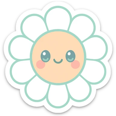 a daisy with a smiling face, cheerful and simple, kawaii style sticker