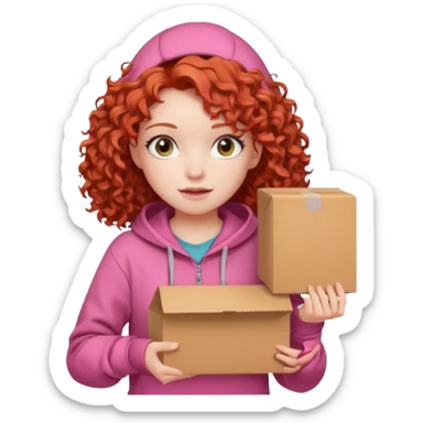 box carrier curly red haired pink hoodie girl  sticker