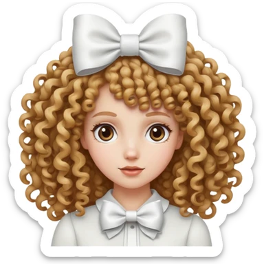 White girl with curly hair and white bow on her head sticker