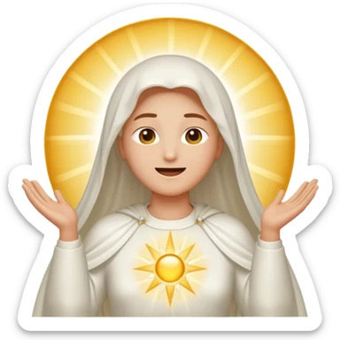 an emoji of the Heavenly Father from the Bible, no visible facial features, face completely covered and shining with glory light, wearing a white gown, entire image radiating beaming light to symbolize divine presence, voice, and existence sticker