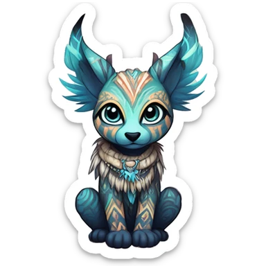 cute Kawaii edgy ethereal shy epic tribal fantasy animal fursona Fionbri creature by griffsnuff & LiLaiRa & Falvie with exotic colors with intricate patterns full body sticker