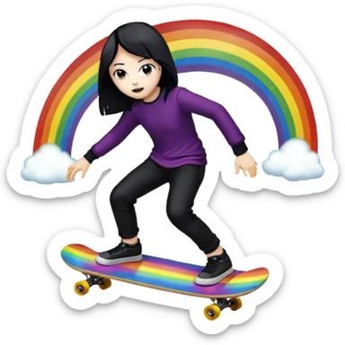 ghost goth skate boarding under a rainbow  sticker