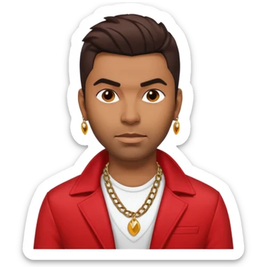 Ginuewine with dark brown hair, chest out with necklace, red jacket sticker