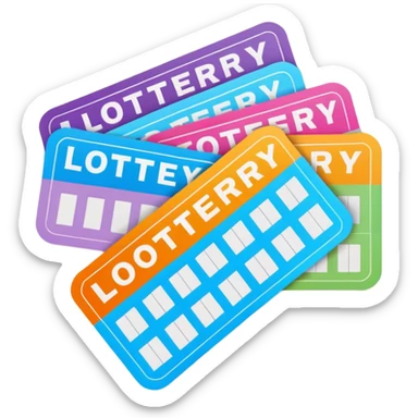 Create blank lottery coupons fanned out, clean and colorful, with different header colors and simple grid sections. No numbers, no text—just empty fields and a lottery-ticket layout. Bright, modern, and on a neutral background. sticker