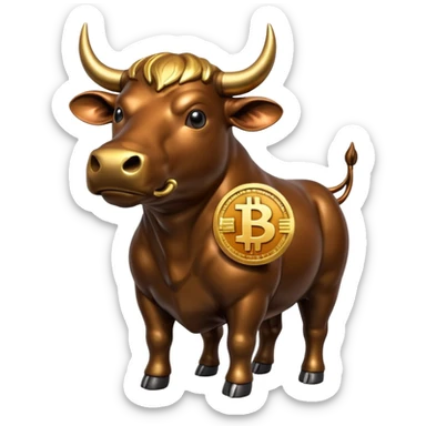 bull holding a bitcoin coin sticker