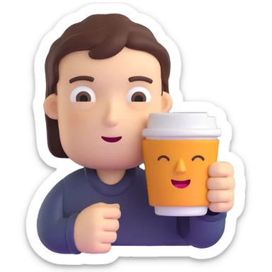 3D sleepy face with coffee cup waking up sticker