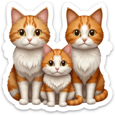 3 sibling cats all different natural colours; 1 is ginger and white, the next is brown tabby and white and the third is a calico sticker