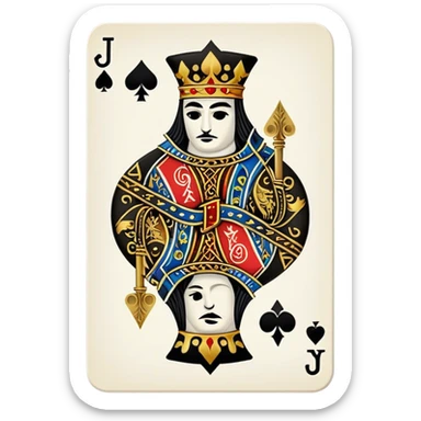 Jack of Spades playing card in color It has image of Jack and  the letter “J” in the top left and bottom right corner sticker