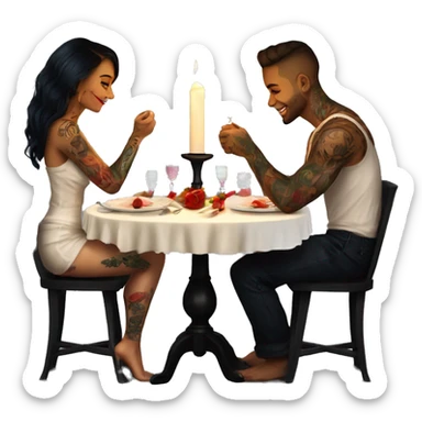romantic candle light dinner for beautiful tattooed couple sticker