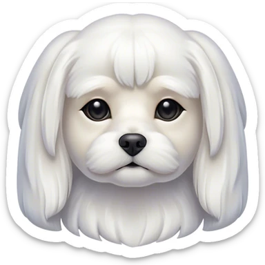 Cinematic Noble Maltese Portrait Emoji, Poised and regal, with a delicate, compact build and a pristine, silky white coat, deep-set soulful dark eyes, Simplified yet sharp and sophisticated features, highly detailed, glowing with a soft, dignified glow, high shine, intelligent and gentle, stylized with an air of refinement, focused and attentive, soft glowing outline, capturing the essence of a watchful and graceful companion, so majestic it feels as though it could prance out of the screen with effortless authority! sticker