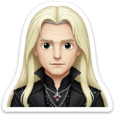 Alucard, Son of Dracula with long platinum blonde hair, black sequin outfit  sticker