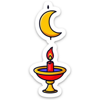 dripping red candle in a gold holder with a crescent moon in the background sticker